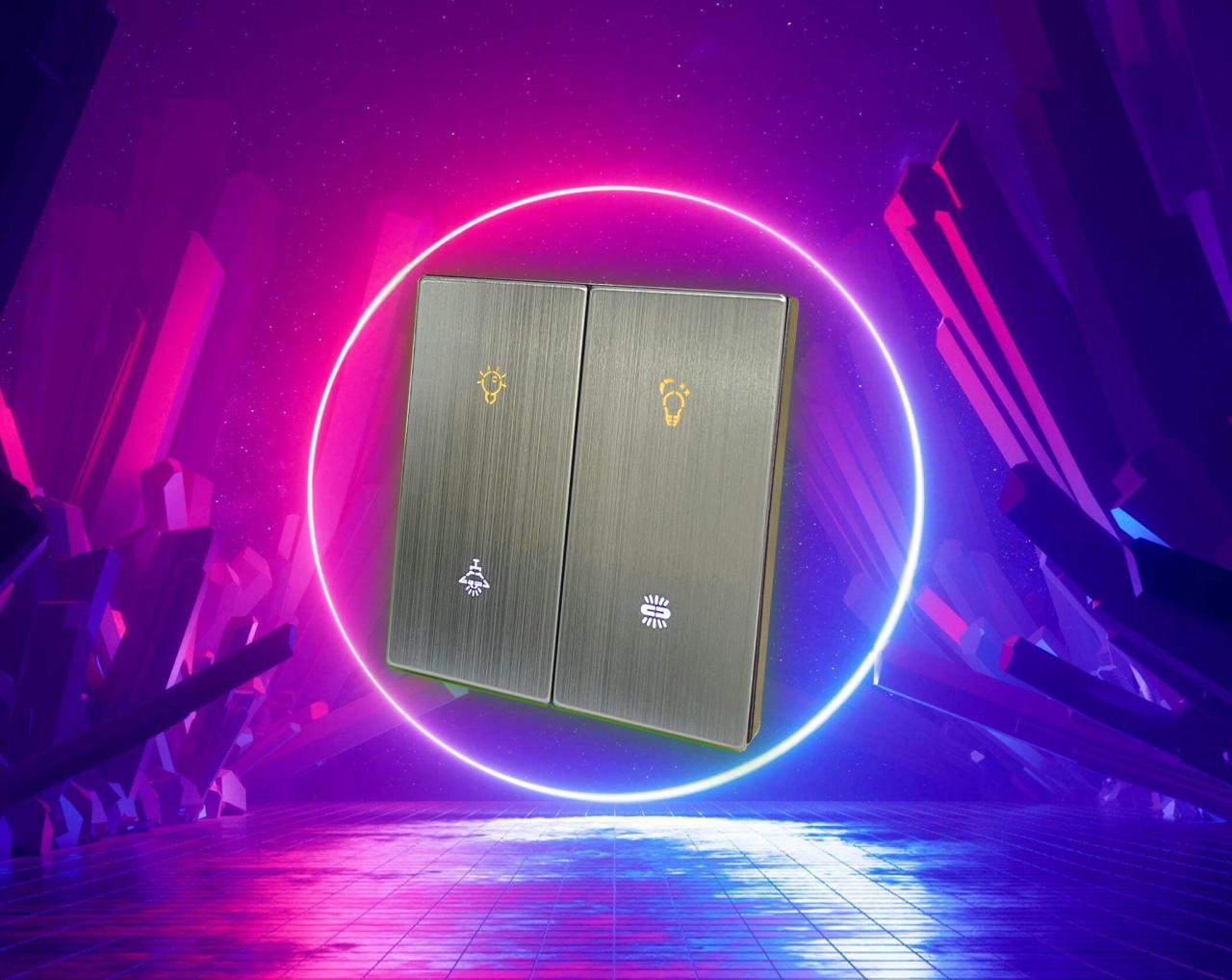 Công tắc Zigbee JAVIS 2 nút bấm cơ vuông mặt phủ nhôm Luxury cao cấp